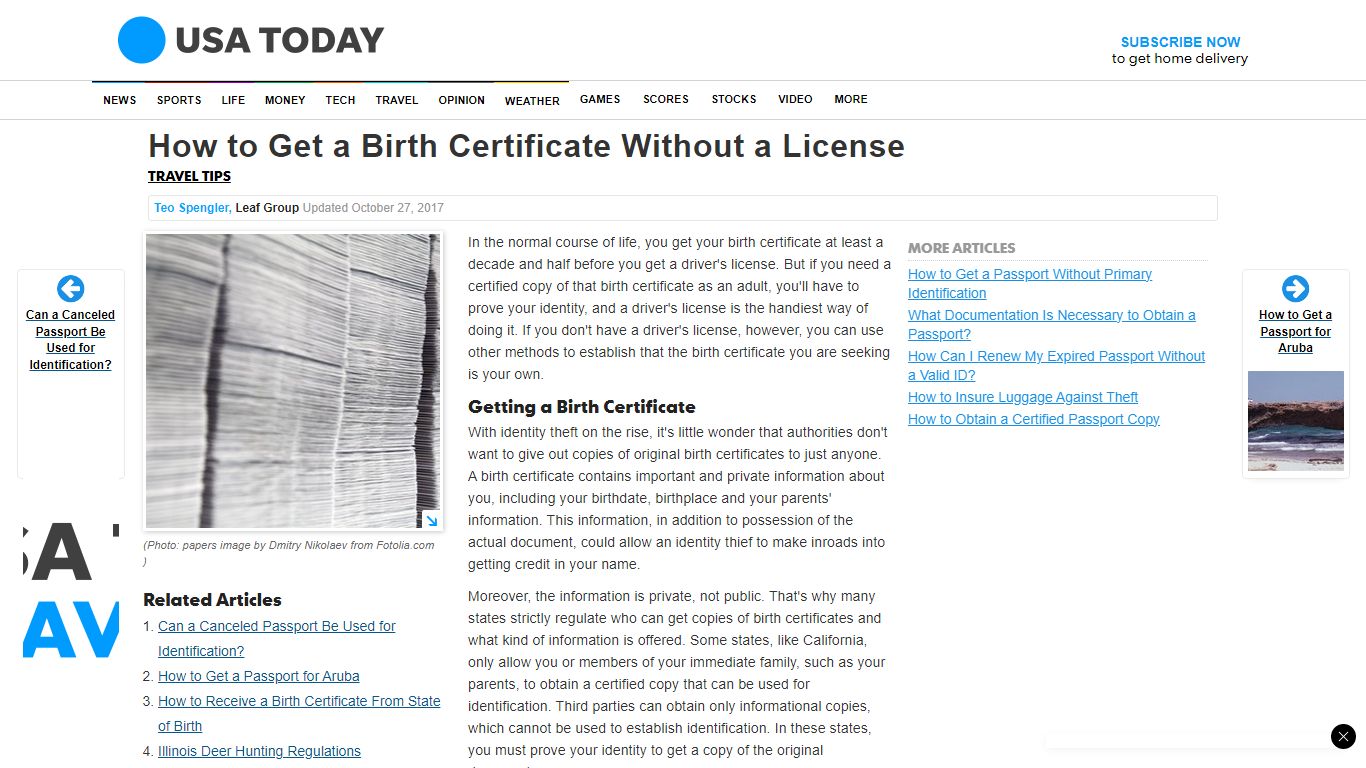 How to Get a Birth Certificate Without a License | USA Today